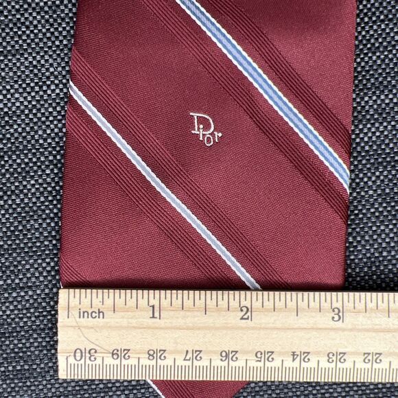 Christian Dior Necktie Burgundy Red Striped Classic Power Tie 3" Wide 54" Long - Picture 5 of 6